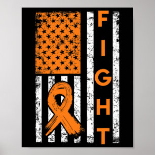 US American Flag Orange Ribbon Leukemia Bewusstsei Poster