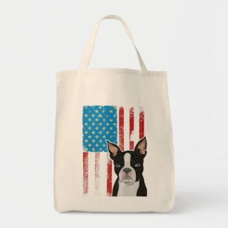 US American Flag - Patriotic Dog Boston Terrier P Tragetasche