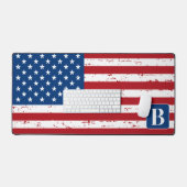 US American Flag Personalisiert Monogram Military Schreibtischunterlage (Tastatur & Maus)