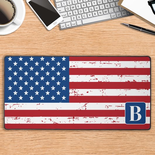 US American Flag Personalisiert Monogram Military Schreibtischunterlage
