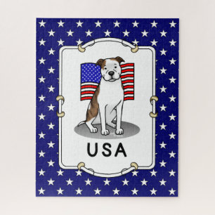 US American Flag Pit Bull (lt brindle white 3) Puzzle