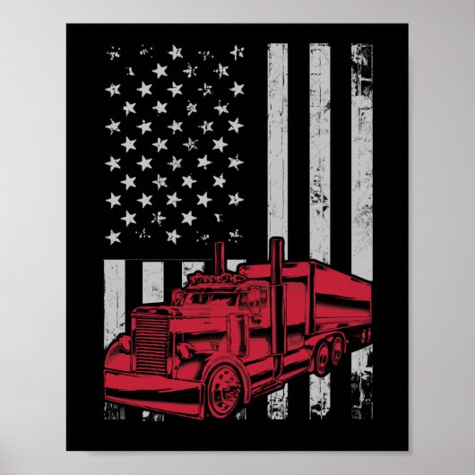 US American Flag Semi Truck Driver 18 Wheeler Poster (Vorne)