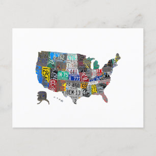 US American United Staaten Map Flag License Plate Postkarte