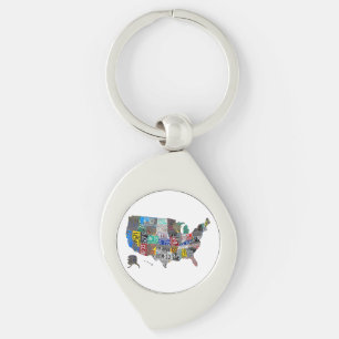 US American United Staaten Map Flag License Plate Schlüsselanhänger