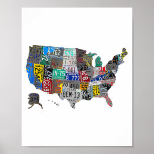 US American United Staaten Map Flag Lizenzschild A Poster