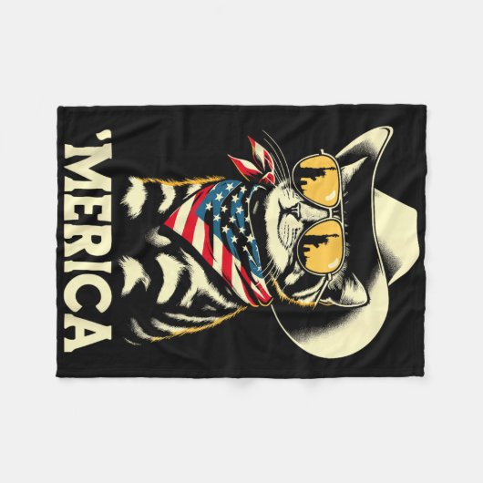 US Amerika Katze 4. Juli Männer Frauen Kinder Funn Fleecedecke (Vorderseite (Horizontal))
