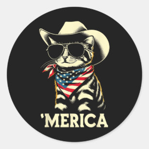 US Amerika Katze 4. Juli Männer Frauen Kinder Funn Runder Aufkleber