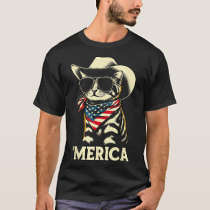 US Amerika Katze 4. Juli Männer Frauen Kinder Funn T-Shirt