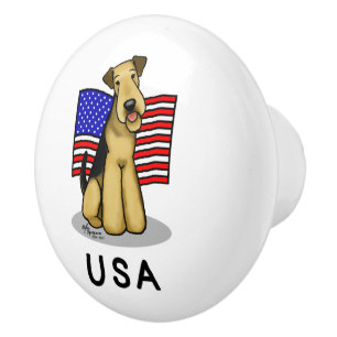 US-amerikanische Flagge Airedale Terrier Dog - Nie Keramikknauf