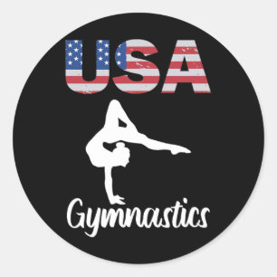 US-amerikanische Flagge Gymnastik T-Shirt Gymnast  Runder Aufkleber