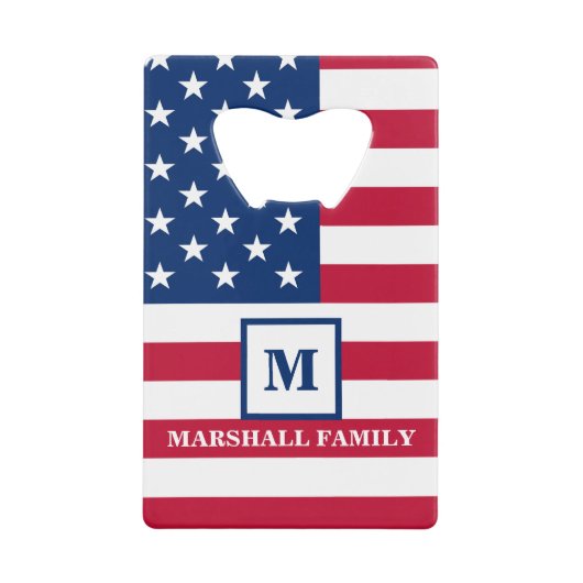 US-amerikanische Flagge Maßgeschneiderte Monogramm Geldbeutel Flaschenöffner (Vorderseite)