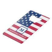 US-amerikanische Flagge Maßgeschneiderte Monogramm Geldbeutel Flaschenöffner (Vorderseite Schrägansicht)