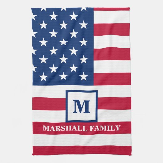 US-amerikanische Flagge Maßgeschneiderte Monogramm Geschirrtuch (Vertikal)