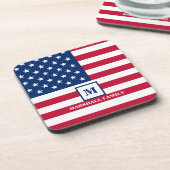 US-amerikanische Flagge Maßgeschneiderte Monogramm Getränkeuntersetzer (Linke Seite)