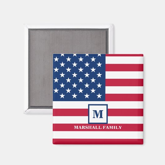 US-amerikanische Flagge Maßgeschneiderte Monogramm Magnet (Vorderseite/Rückseite)