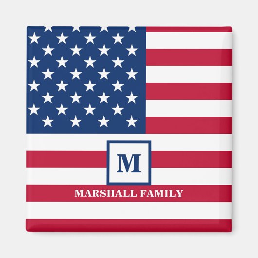 US-amerikanische Flagge Maßgeschneiderte Monogramm Magnet (Vorne)