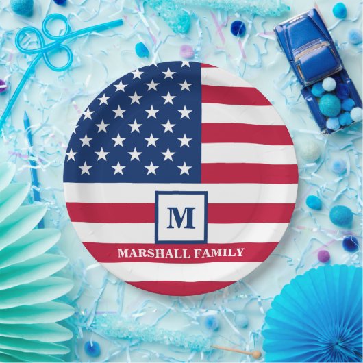 US-amerikanische Flagge Maßgeschneiderte Monogramm Pappteller (Party)
