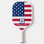 US-amerikanische Flagge Maßgeschneiderte Monogramm Pickleball Schläger (Rückseite)