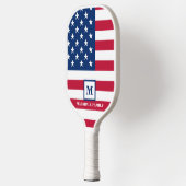US-amerikanische Flagge Maßgeschneiderte Monogramm Pickleball Schläger (Links)