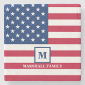 US-amerikanische Flagge Maßgeschneiderte Monogramm Steinuntersetzer (Vorderseite)