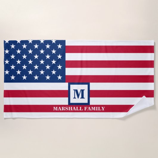 US-amerikanische Flagge Maßgeschneiderte Monogramm Strandtuch (Vorderseite)