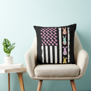 US-amerikanische Flagge mit Hase für Ostersonntag Kissen