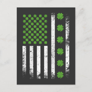 US-amerikanische Flagge mit Kleeblättern Postkarte