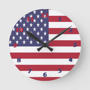 US-amerikanische Flagge Runde Wanduhr