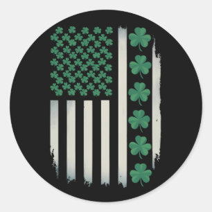 US-amerikanische Flagge Shamrocks St Patricks Day  Runder Aufkleber