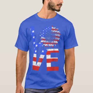 US-amerikanische Flagge Sonnenblumen Liebe für 4. T-Shirt