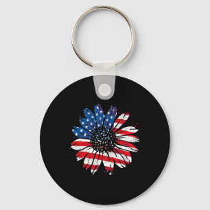 US-amerikanische Flagge Vintag Sonnenblumen Happy  Schlüsselanhänger