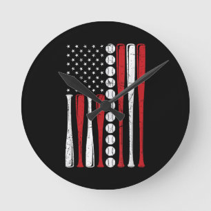 US-amerikanische Flagge Vintage Baseballflagge 4. Runde Wanduhr