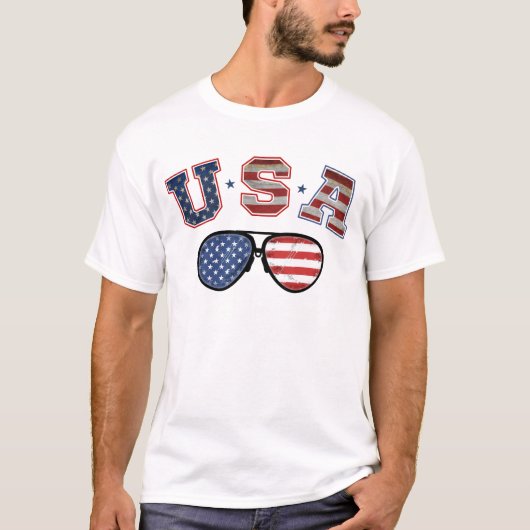 US-amerikanische Flaggensonnenbrille Veteran 4. Ju T-Shirt (Vorderseite)