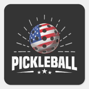 US-amerikanischer Flaggen-Pickleball-Spieler Quadratischer Aufkleber