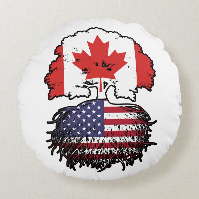 US-amerikanisches kanadisches Tree-Roots-Flag Rundes Kissen (Vorderseite)