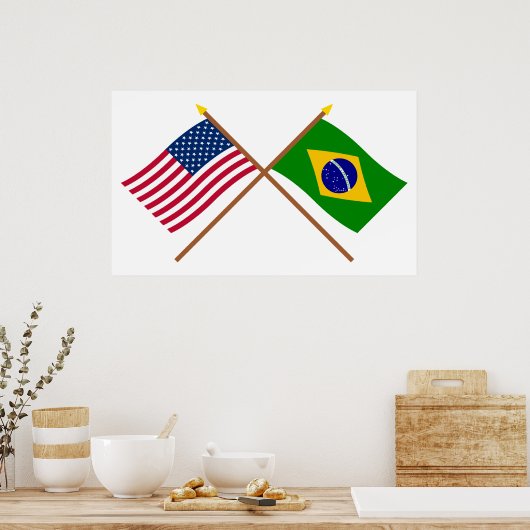 US and Brazil Crossed Flags Poster (Küche)