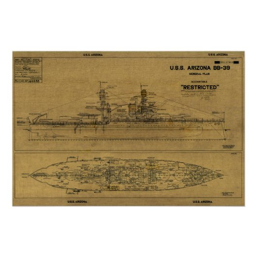 US ARIZONA Battleship Blueprint 1934 Poster (Vorderseite)