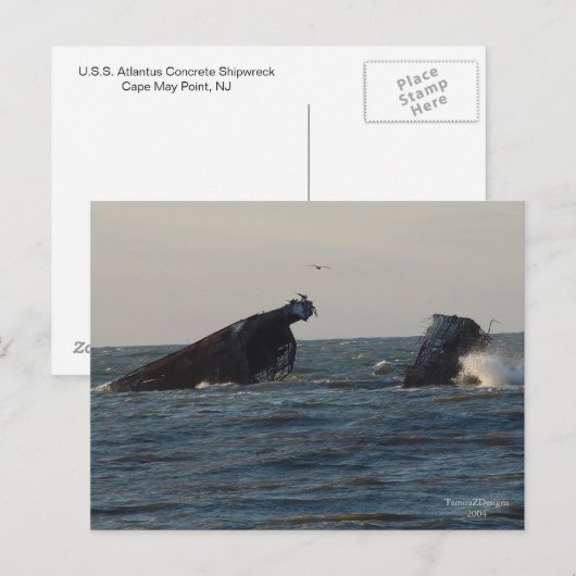 US Atlantus Concrete Shipwreck, NJ Postcard Postkarte (Vorne/Hinten)