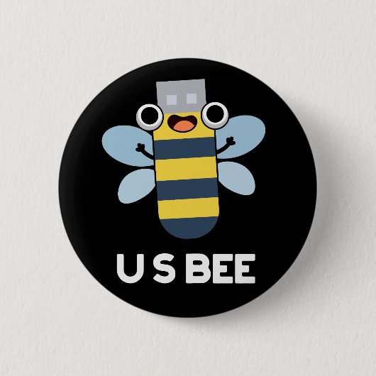 US Bees Funny USB Technical Pun Dark BG Button (Vorderseite)