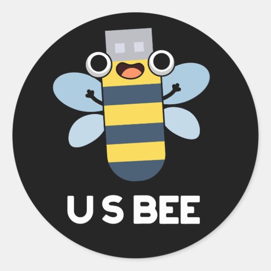 US-Biene lustige USB technische Wortspiel dunkler Runder Aufkleber (Vorderseite)