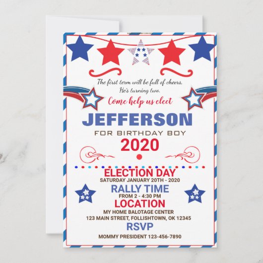 US BIRTHDAY BOY ELECTION BIRTHDAY INVITATION EINLADUNG (Vorderseite)