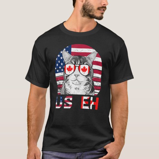 Us Eh Cat America Canada Flag American Canadian Ca T-Shirt (Vorderseite)