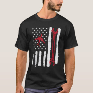 US Flag Aircraft Mechanical Wrench Aviation Patrio T-Shirt