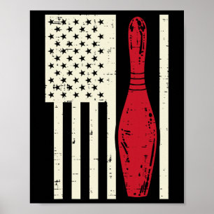 US Flag Bowling Button Vintag Patriotic Bowler Wom Poster