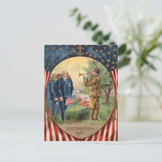 US Flag Bugle Stecht Friedhof Wreath Postkarte (Stehend Vorderseite)
