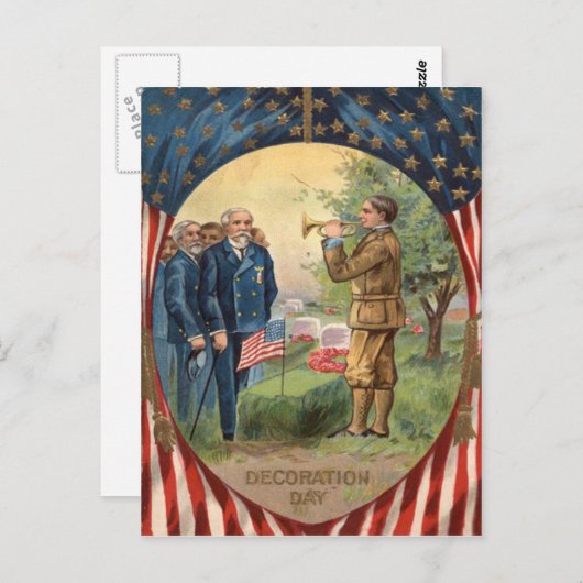 US Flag Bugle Stecht Friedhof Wreath Postkarte (Vorne/Hinten)