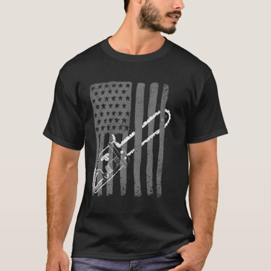 Us Flag Chainsaw Woodworker Logger T-Shirt (Vorderseite)