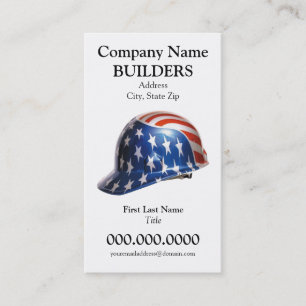 US Flag Construction Hard Hat Card Goudy Type Face Visitenkarte