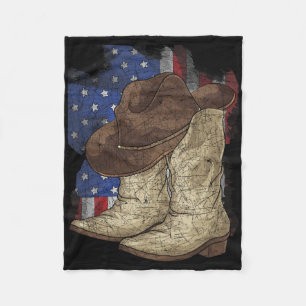 US Flag Cowboy Hat Cowboy Boots United Staaten Cow Fleecedecke
