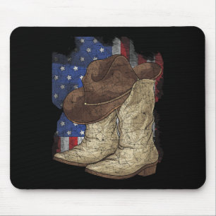 US Flag Cowboy Hat Cowboy Boots United Staaten Cow Mousepad